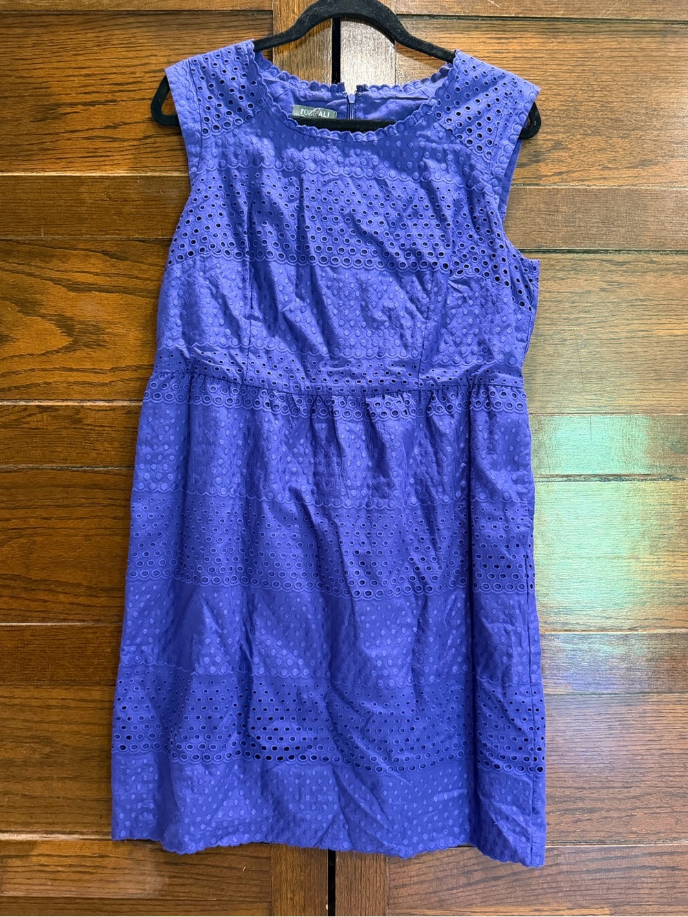 Roz & Ali 14 Purple Eyelet embroidered dots Mini Dress lined 100% cotton pockets